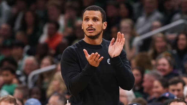 Boston Celtics coach Joe Mazzulla against the Chicago Bulls.